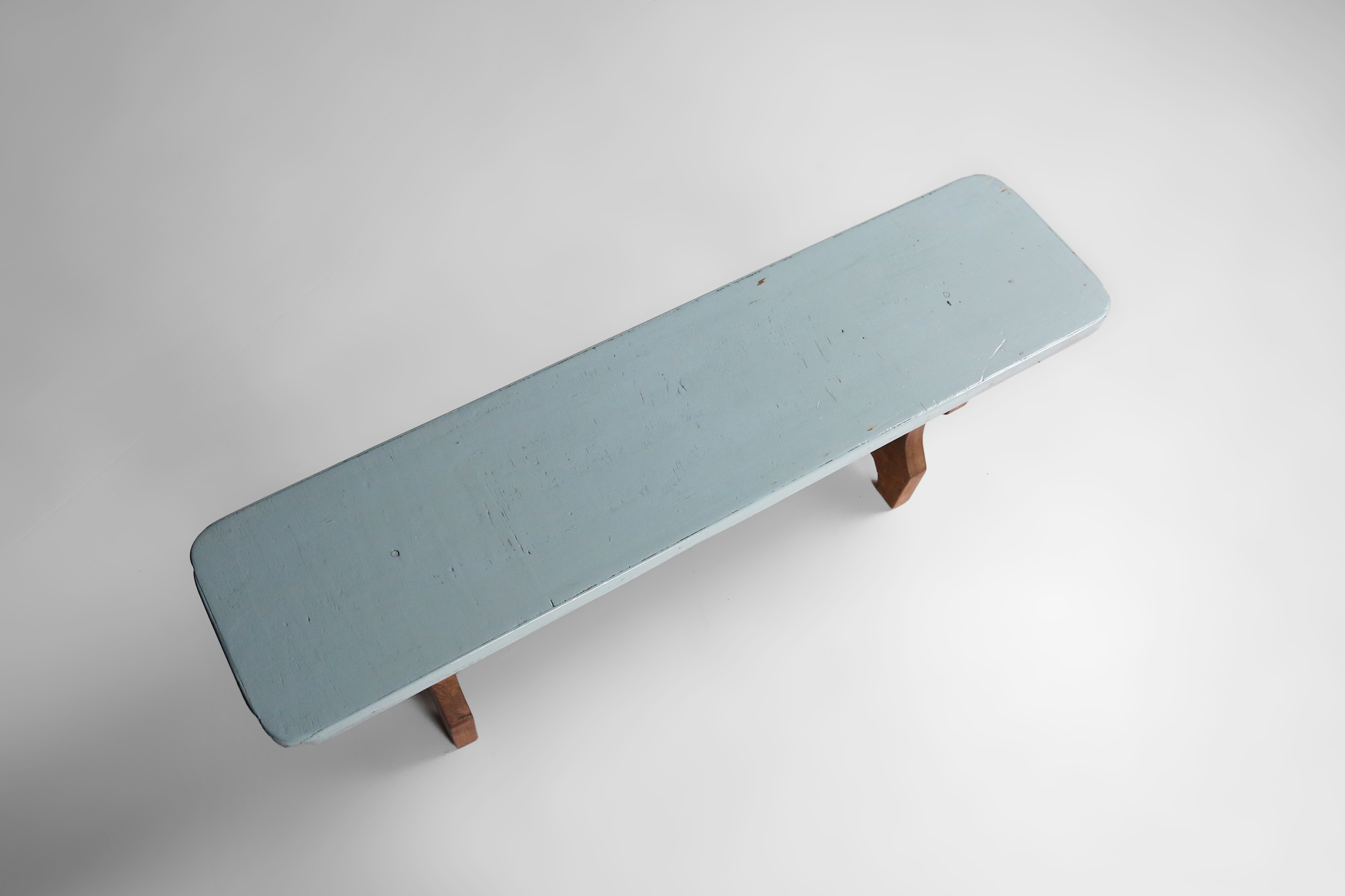 Rustic Wooden Bench with Blue Top, France, 1930sthumbnail